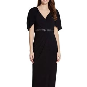 ADRIANNA PAPELL Women Black Short Sleeve FullLength Fit Flare 6 Jersey dress